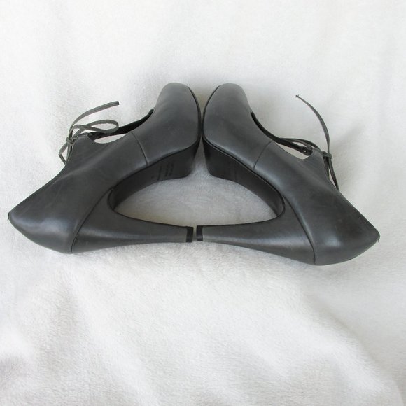 Comptoir des Cotonniers Grey Leather Mary Jane Lace-Up Heels Size 37 - Picture 9 of 12